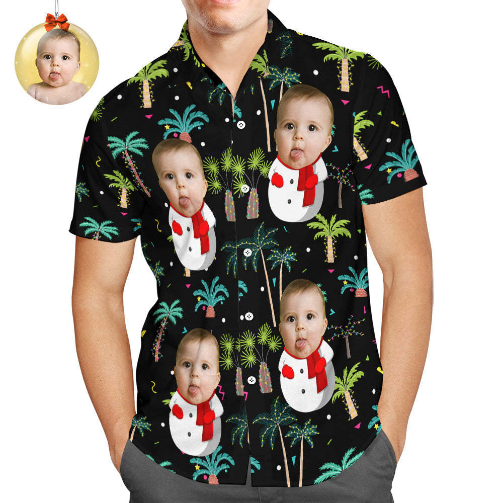 Custom Face Hawaiian Shirts Funny Face Snowman Christmas Shirts Gift - Bestchristmasgifts