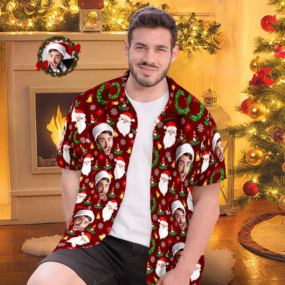 Custom Face Hawaiian Shirts Personalized Photo Gift Men's Christmas Shirts Merry Christmas Gift - Bestchristmasgifts