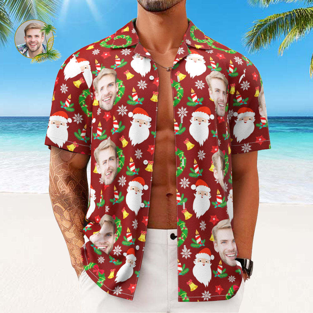 Custom Face Hawaiian Shirts Personalized Photo Gift Men's Christmas Shirts Merry Christmas Gift - Bestchristmasgifts