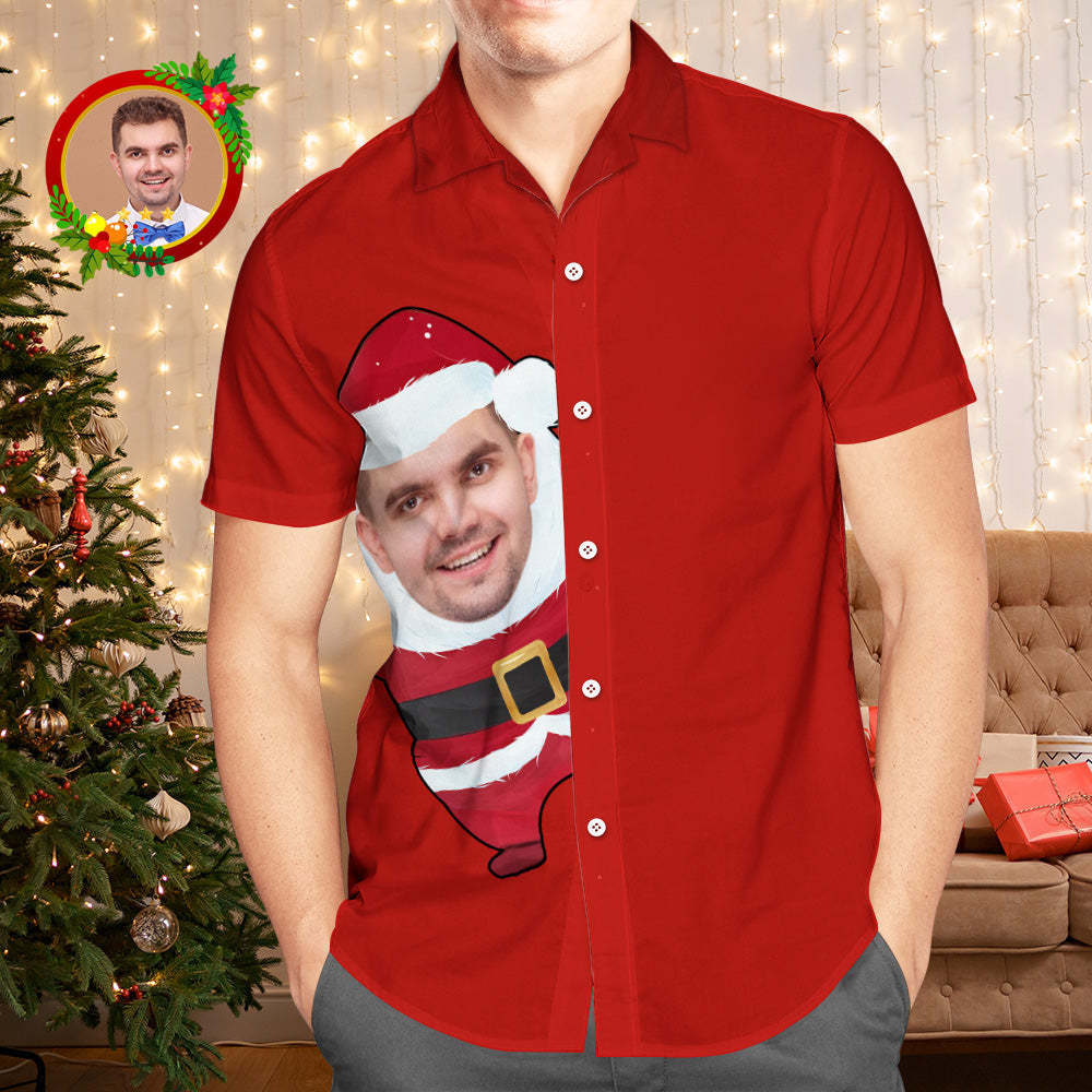 Custom Face Hawaiian Shirts Personalized Photo Gift Men's Christmas Shirts Santa Claus Red Shirt - Bestchristmasgifts