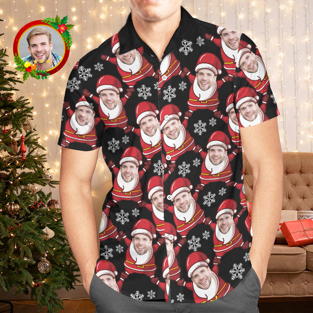 Custom Face Hawaiian Shirts Personalized Photo Gift Men's Christmas Shirts Santa Claus and Snowflake - Bestchristmasgifts