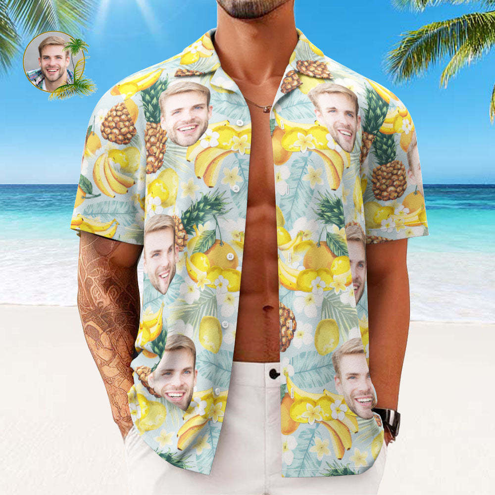 Custom Face Hawaiian Shirts Personalized Photo Gift Men's Christmas Shirts Tropical Fruits - Bestchristmasgifts