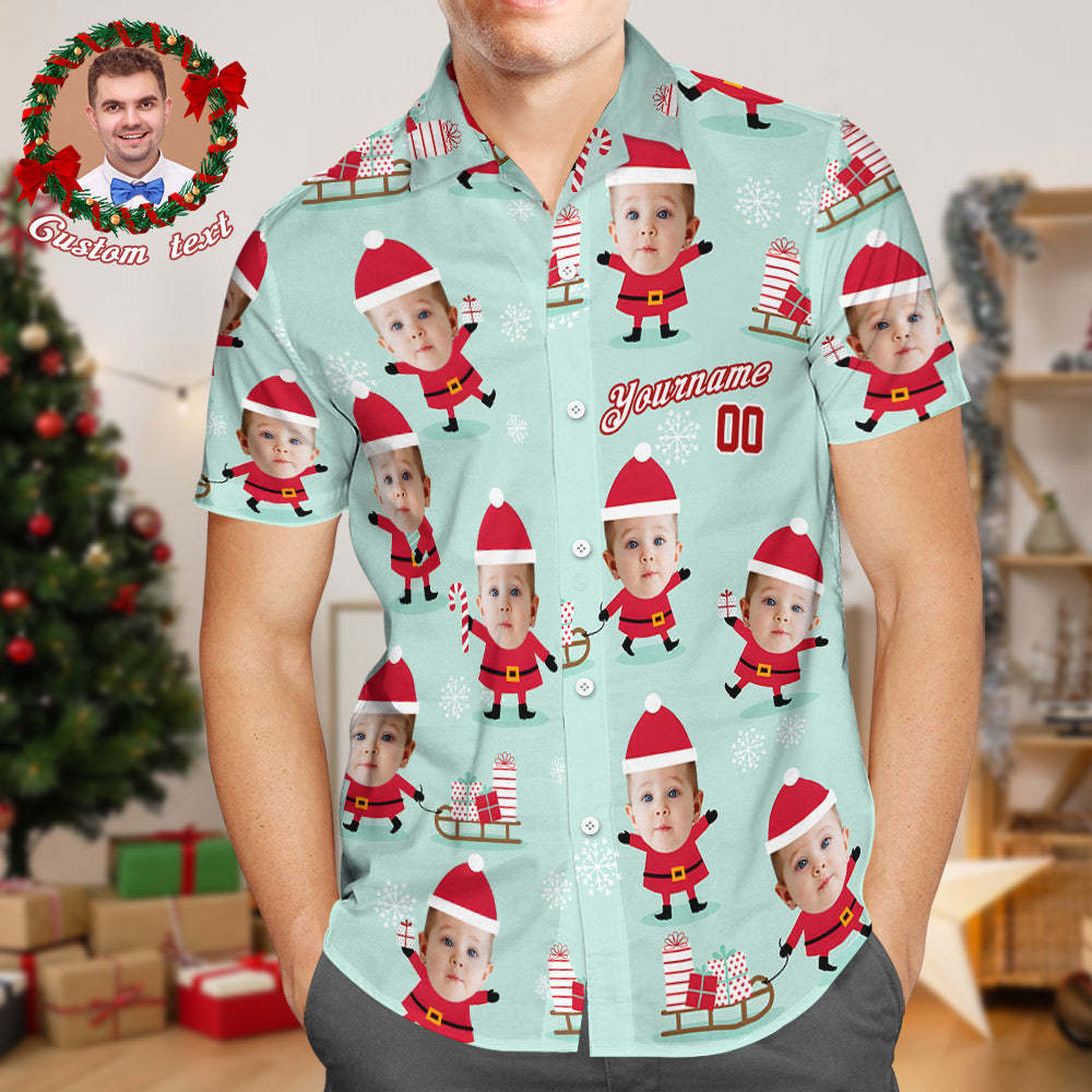 Custom Face Hawaiian Shirts Personalized Photo and Text Shirt Gift Men's Christmas Shirts Santa Claus and Gifts - Bestchristmasgifts