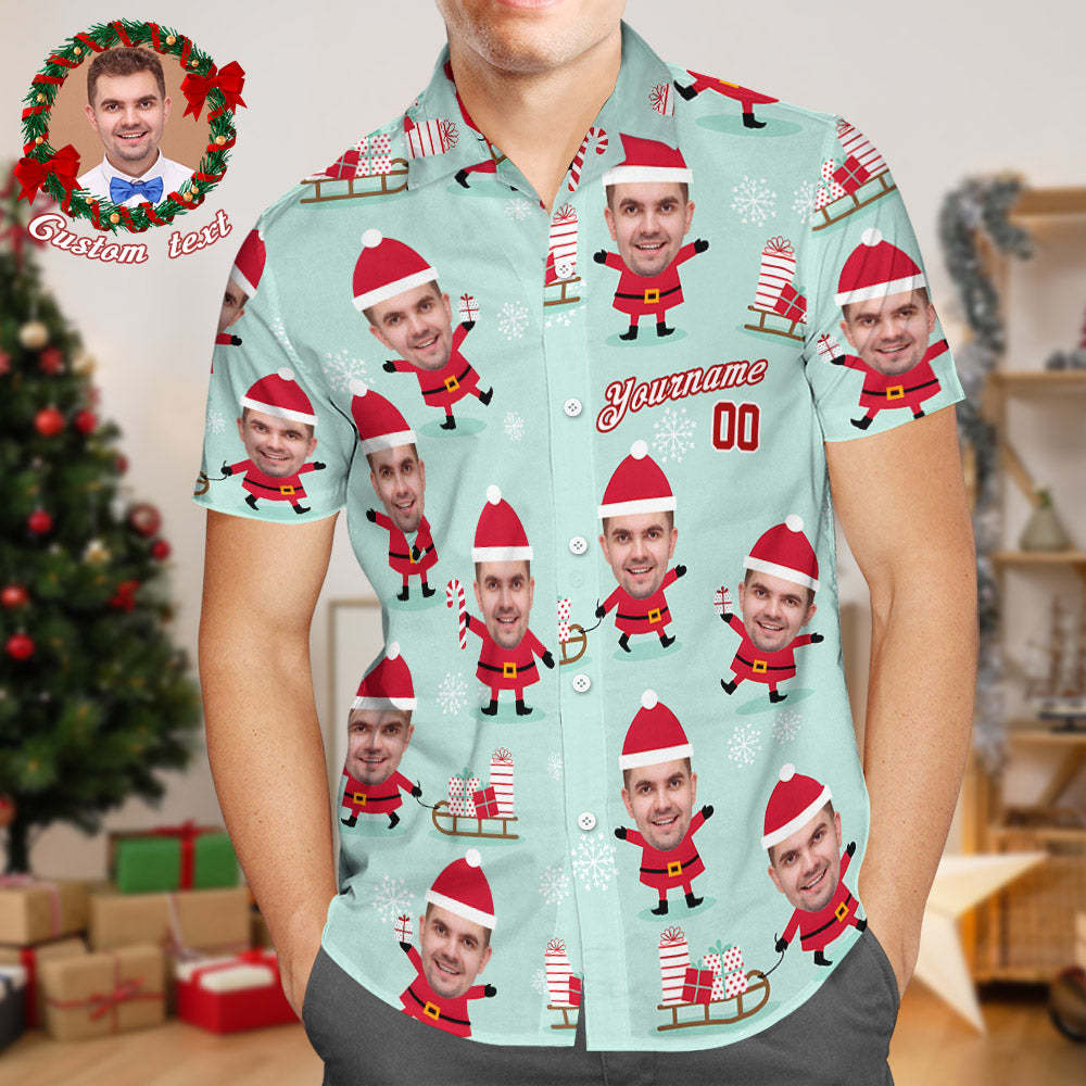 Custom Face Hawaiian Shirts Personalized Photo and Text Shirt Gift Men's Christmas Shirts Santa Claus and Gifts - Bestchristmasgifts