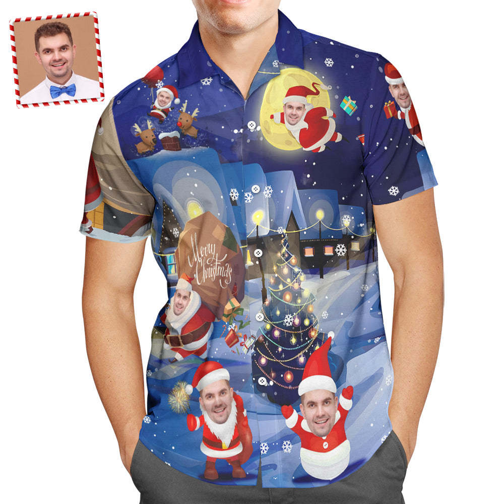 Custom Face Christmas Holiday Love Santa And Gift Hawaiian Shirt - Bestchristmasgifts