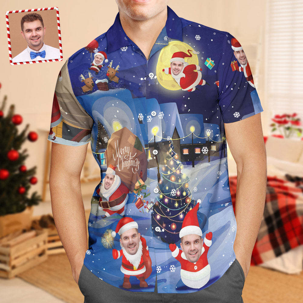 Custom Face Christmas Holiday Love Santa And Gift Hawaiian Shirt - Bestchristmasgifts
