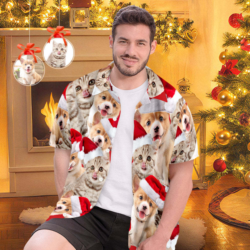 Custom Photo Hawaiian Shirts Personalized 2 Photos Christmas Gift Men's Christmas Shirts - Cute Pet - Bestchristmasgifts