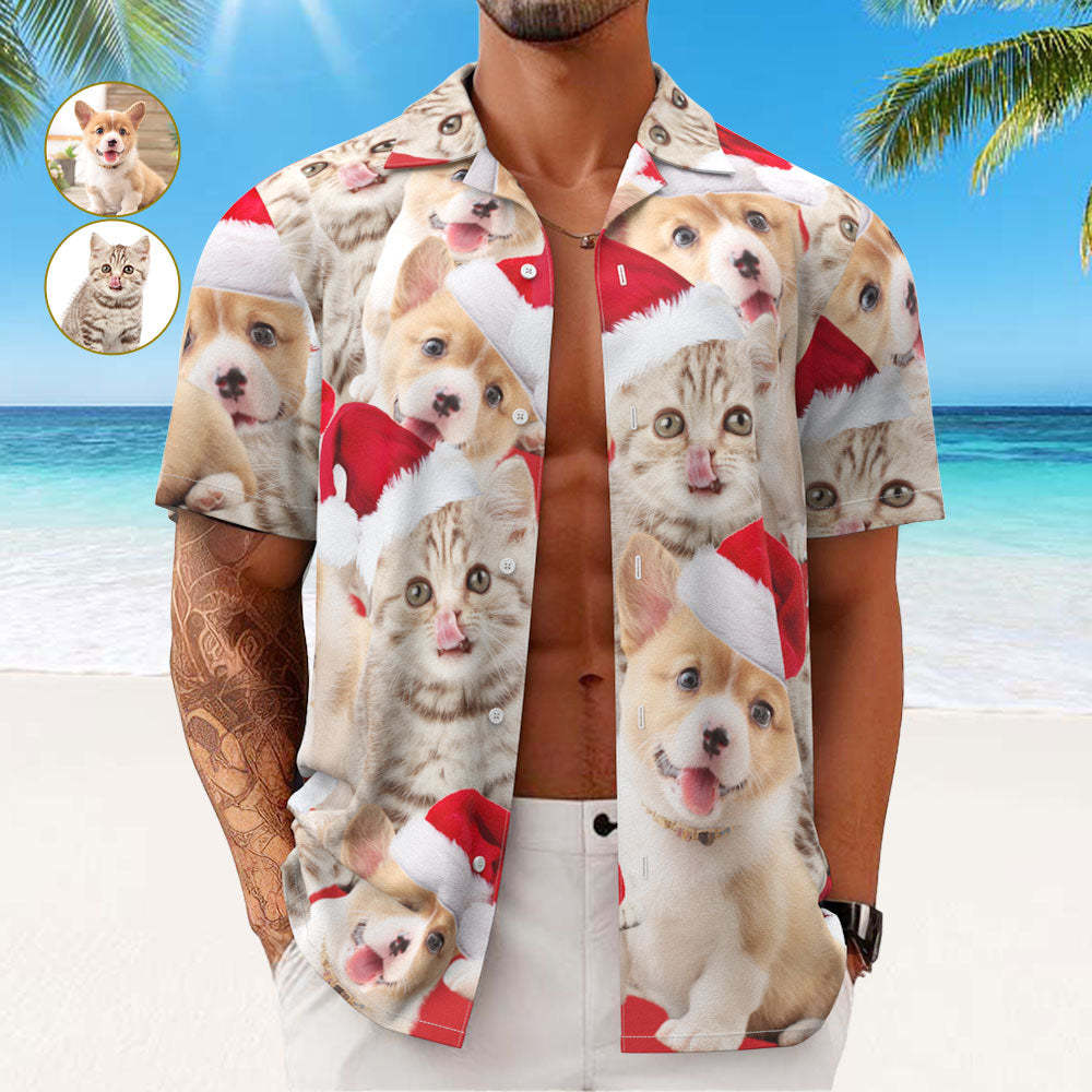 Custom Photo Hawaiian Shirts Personalized 2 Photos Christmas Gift Men's Christmas Shirts - Cute Pet - Bestchristmasgifts