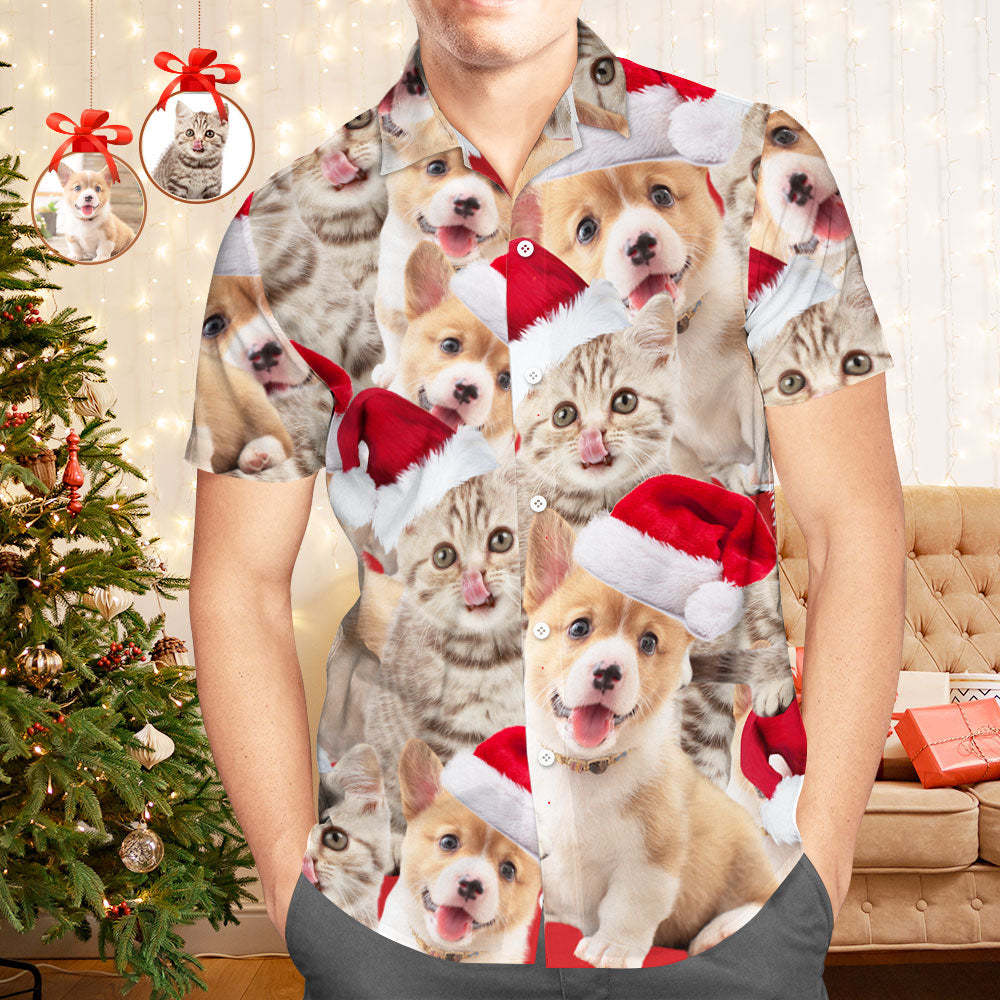 Custom Photo Hawaiian Shirts Personalized 2 Photos Christmas Gift Men's Christmas Shirts - Cute Pet - Bestchristmasgifts