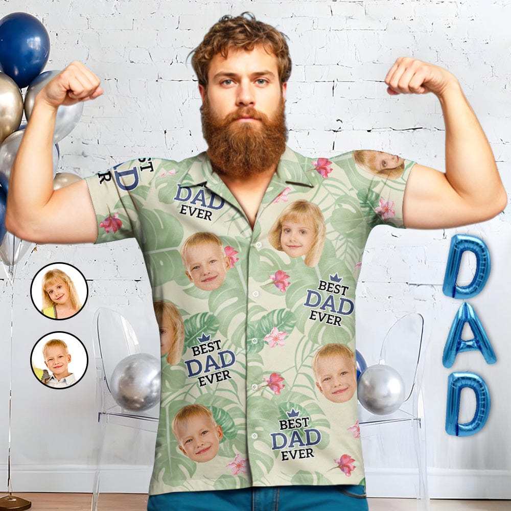 Custom Button-Up Shirts With Face 1-3 Photos Custom Hawaiian Shirts For Dad/Grandpa - Giftlab