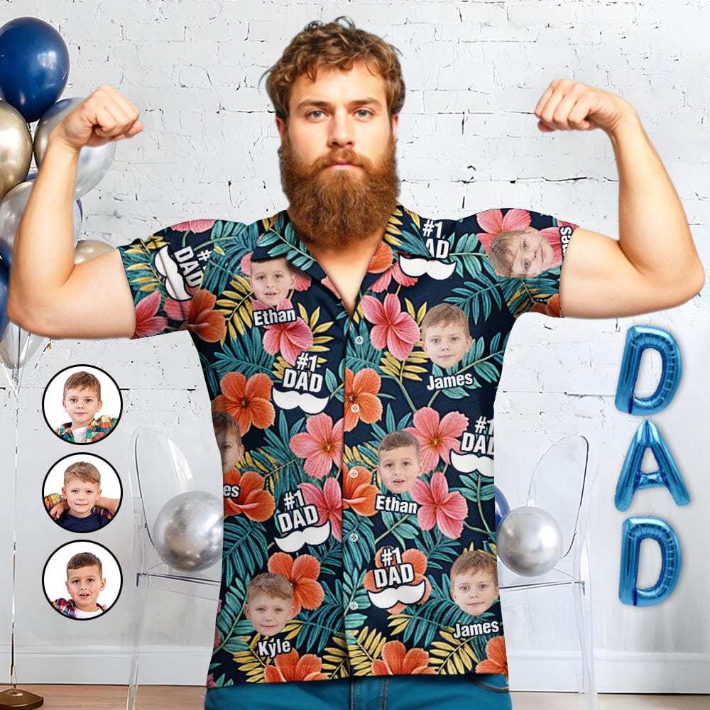 Custom Hawaiian Shirts Father's Day Button-Up Shirts with 1-3 Photos - Giftlab