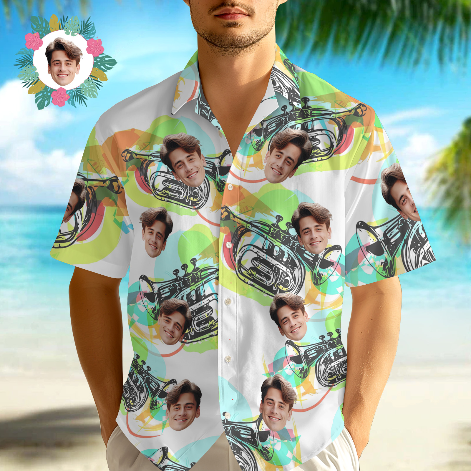 Custom Trumpet Men Hawaiian Shirts Vintage Element Face Hawaiian Shirt For Men Aloha Shirt Gift - Bestchristmasgifts