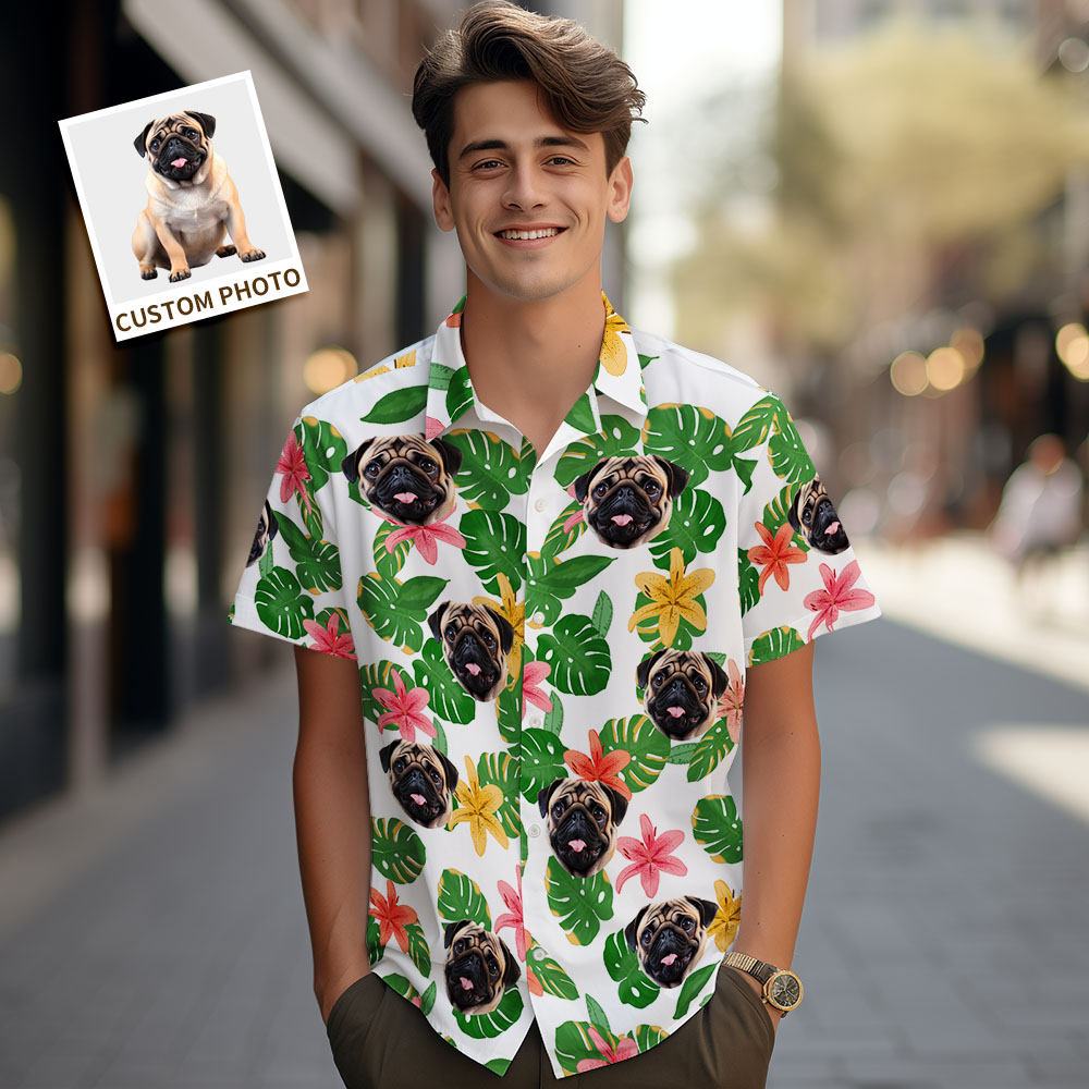 Custom Men Hawaiian Shirts Pet Face Colorful Flower Hawaiian Shirt Gift for Pet Lover - Bestchristmasgifts