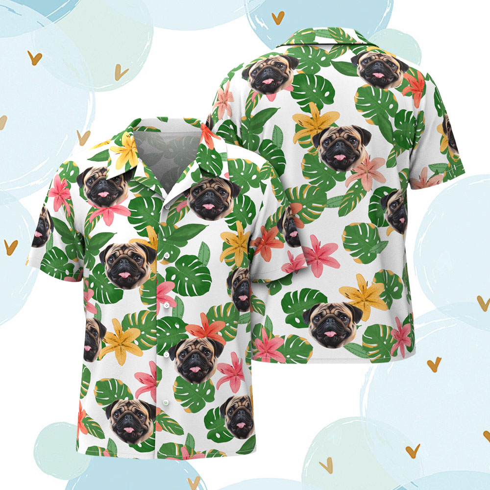 Custom Men Hawaiian Shirts Pet Face Colorful Flower Hawaiian Shirt Gift for Pet Lover - Bestchristmasgifts