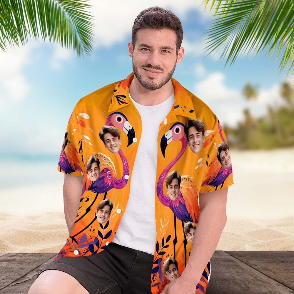 Custom Couple Hawaiian Flamingo Tropical Style Shirt Passionate Orange Button-down Shirt Gifts For Couple