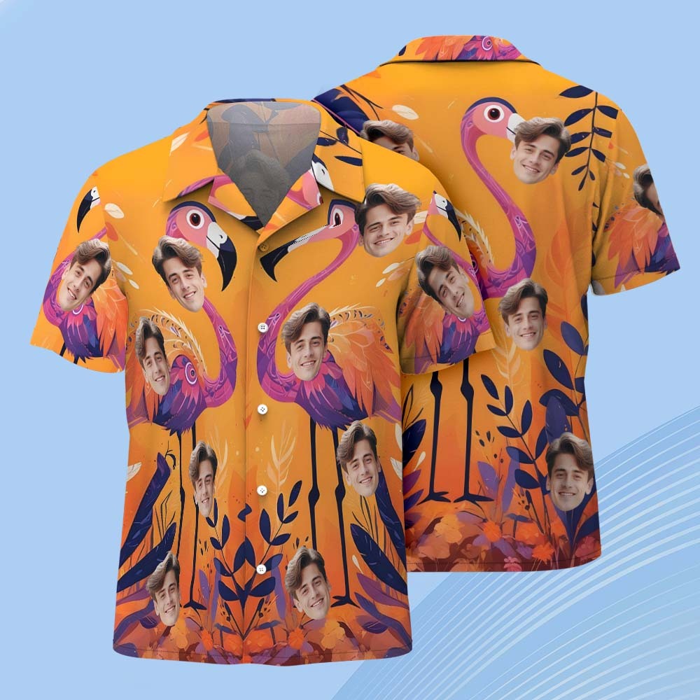 Custom Couple Hawaiian Flamingo Tropical Style Shirt Passionate Orange Button-down Shirt Gifts For Couple