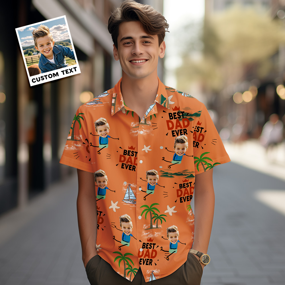 Personalized Face Hawaiian Shirt Best Dad Ever Orange Hawaiian Shirt Men Face Hawaiian Shirt Father's Day Gift - MyPhotoSocks