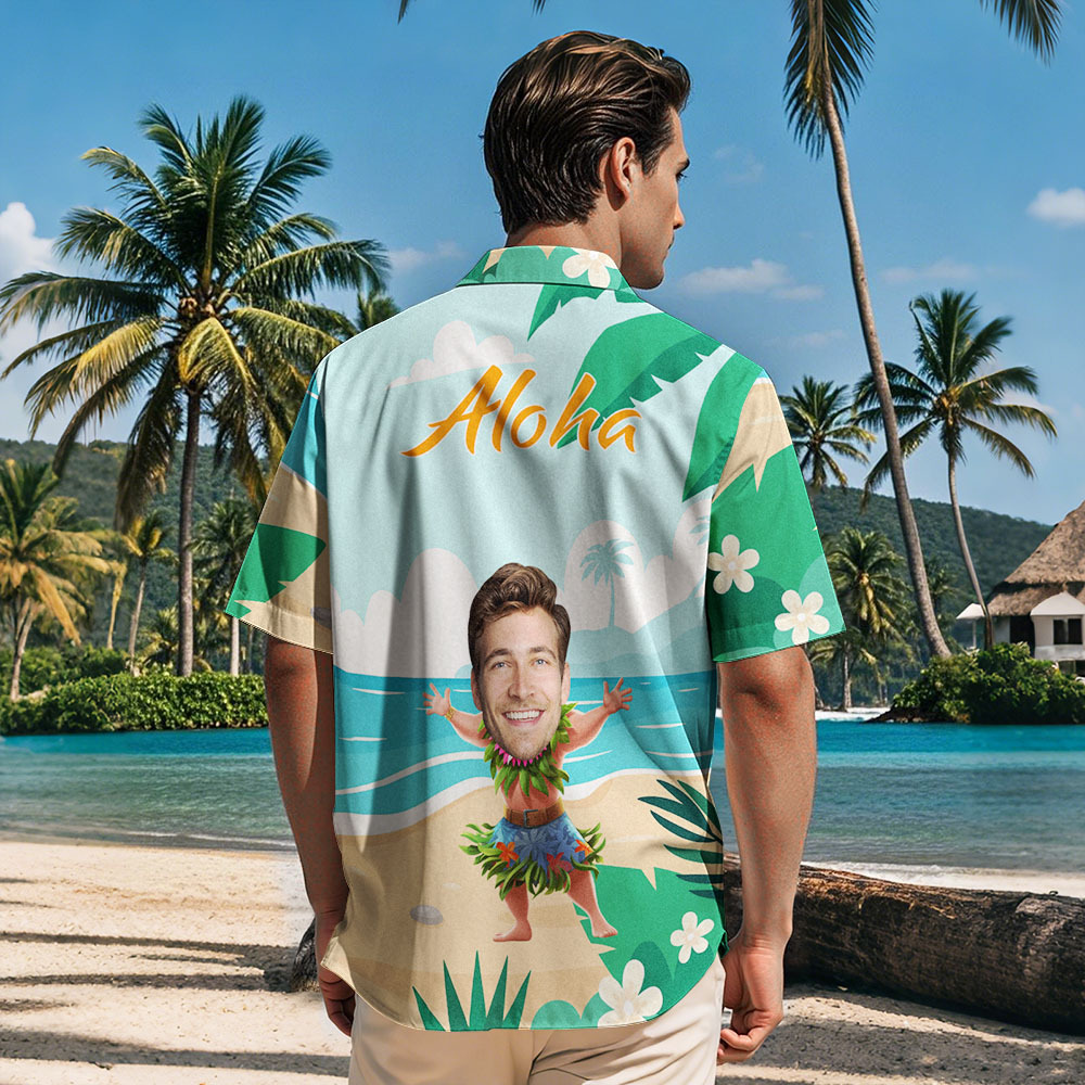 Custom Funny Face Hula Dancing Gift For Men Personalized Photo Hawaiian Shirts - Bestchristmasgifts