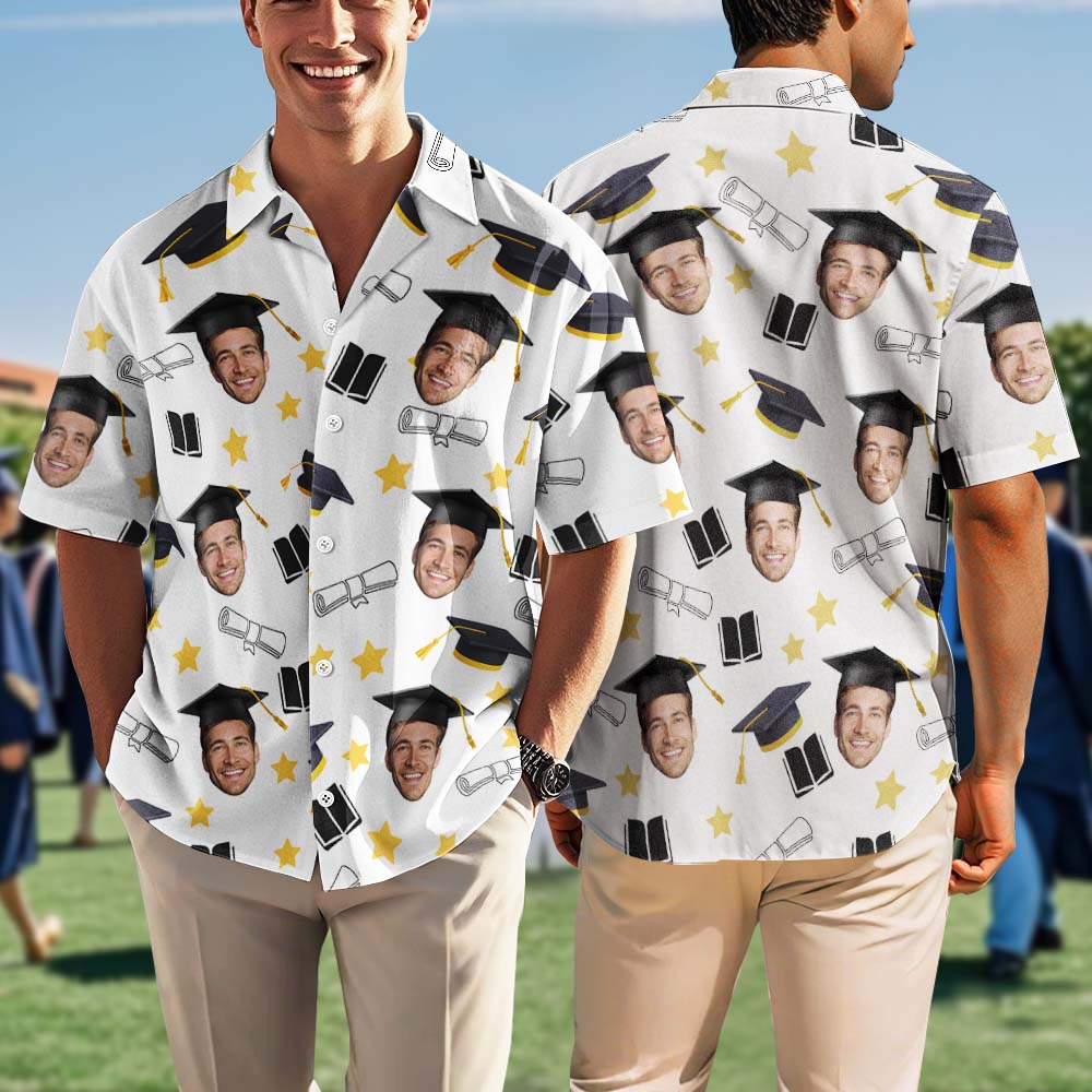 Minimalist Graduation Face Shirt Custom Photo Aloha Shirt Available in Multiple Colors