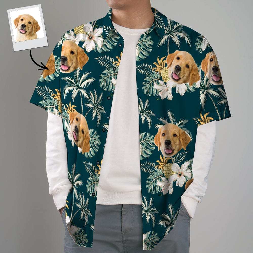 Custom Hawaiian Shirts with Pet Face Funky Vintage Hawaiian Shirt Casual Short Sleeve Shirt - Giftlab