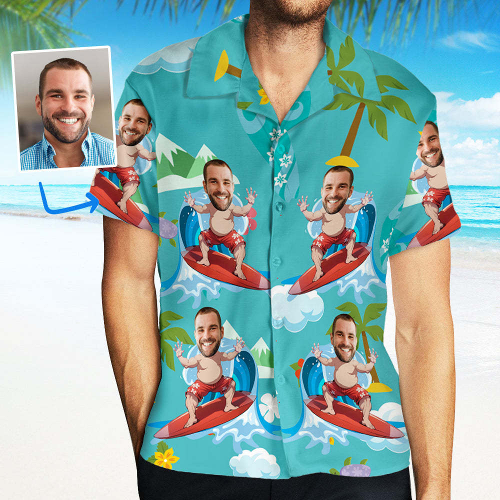 Custom Face Hawaiian Shirt for Man Aloha Summer Shirt Happy Surfing - Bestchristmasgifts