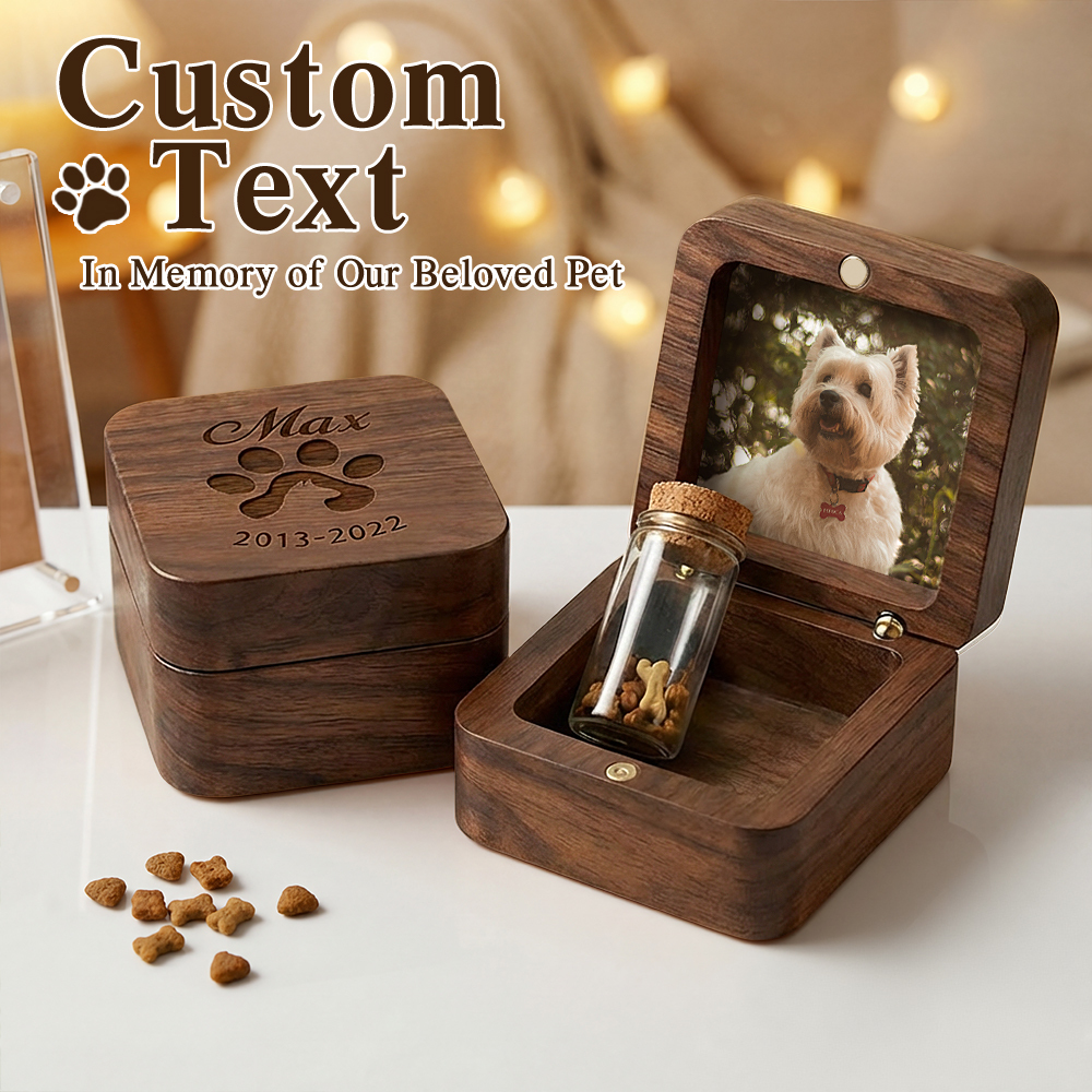 Custom Wooden Pet Fur Keepsake Box: Engraved Pet Memorial Gift