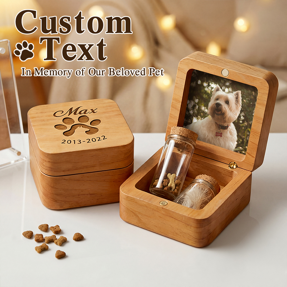Custom Wooden Pet Fur Keepsake Box: Engraved Pet Memorial Gift