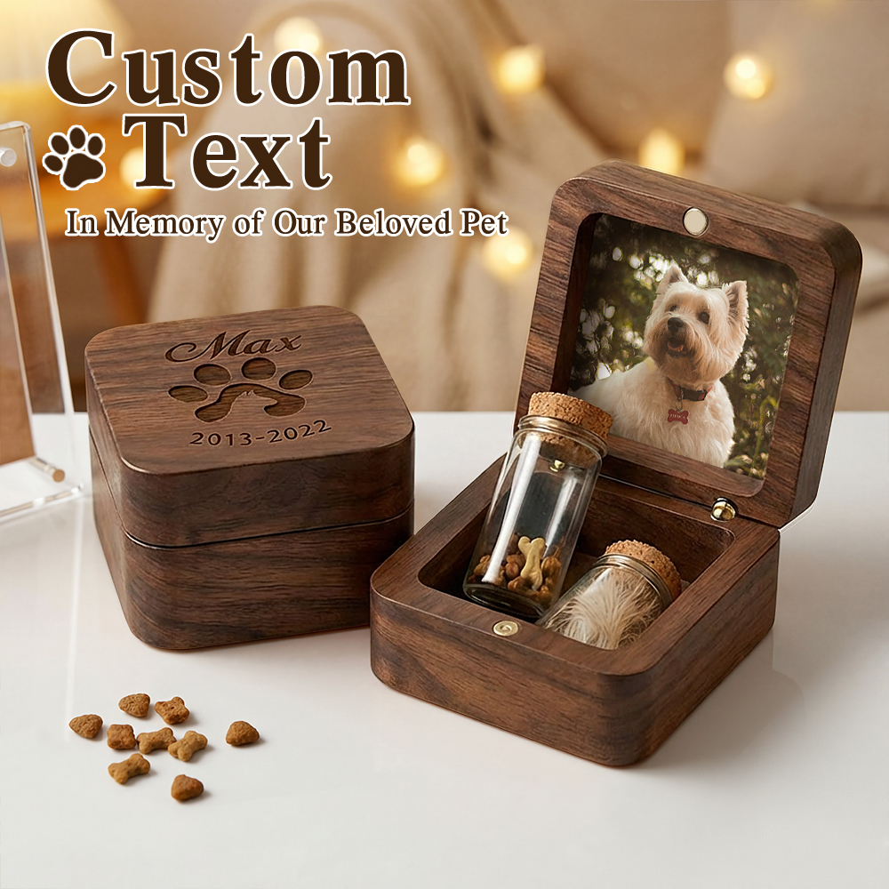 Custom Wooden Pet Fur Keepsake Box: Engraved Pet Memorial Gift