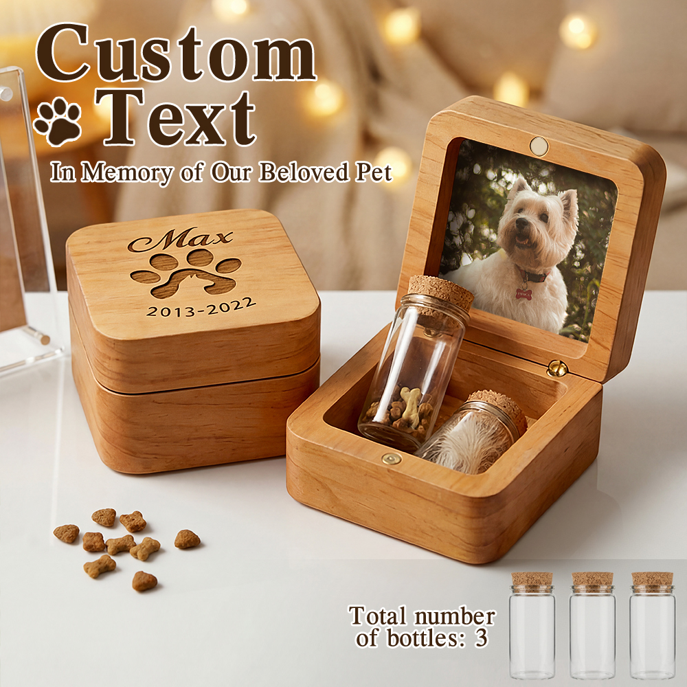 Custom Wooden Pet Fur Keepsake Box: Engraved Pet Memorial Gift