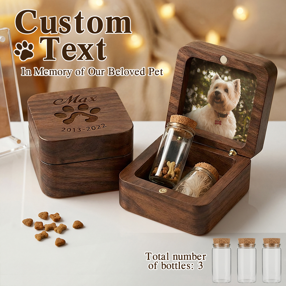 Custom Wooden Pet Fur Keepsake Box: Engraved Pet Memorial Gift