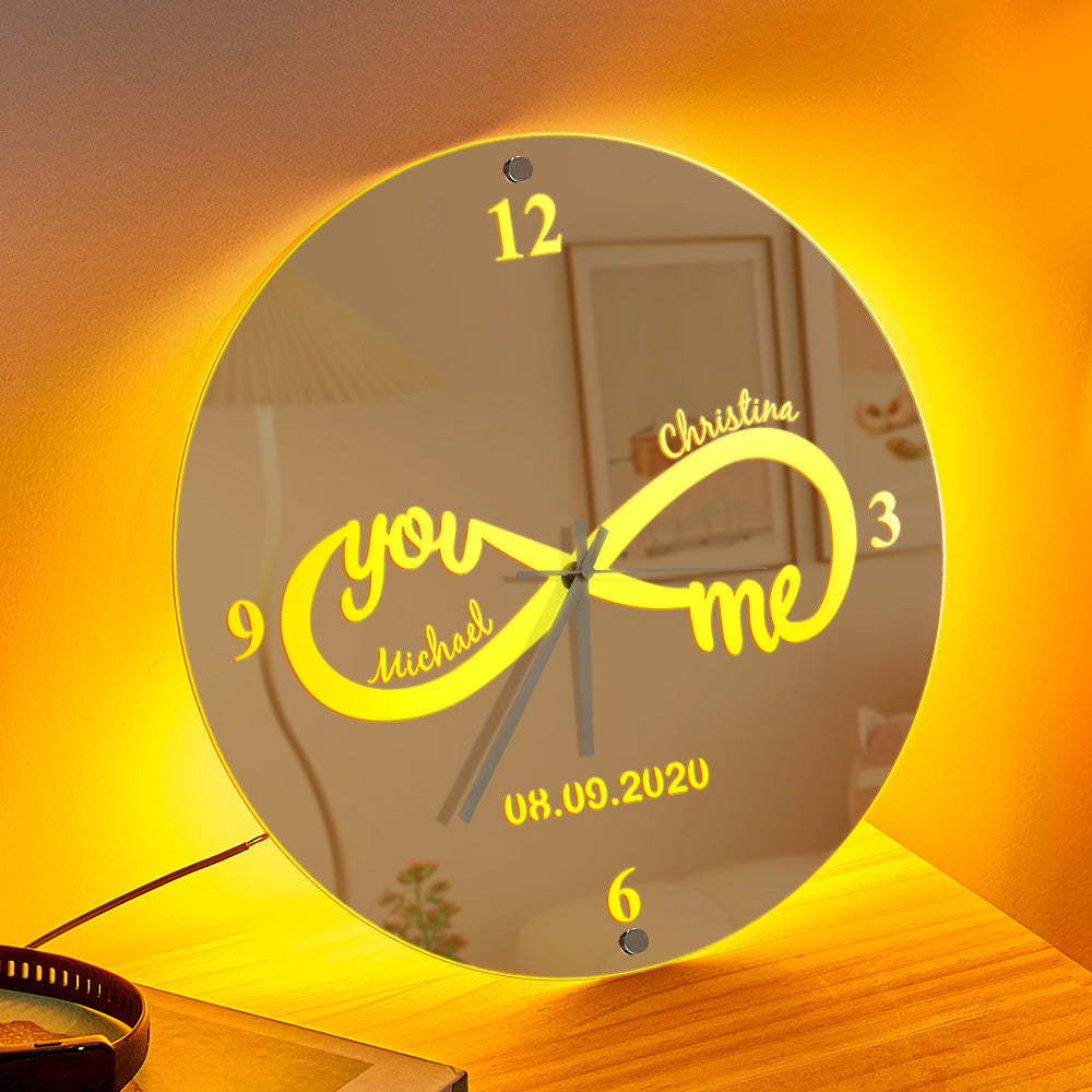 Custom Infinity Name Clock You & Me Personalized Date Mirror Light Wall Decor - photomoonlamp