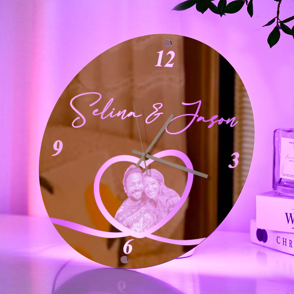 Custom Photo Clock Personalized Name Mirror Light Wall Decor - photomoonlamp
