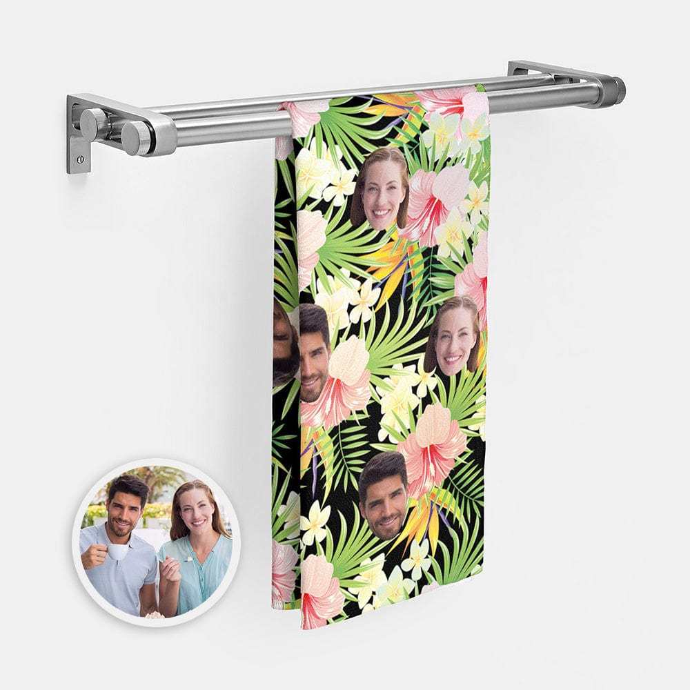 Custom Photo Towel Personalized Beach Towel Hawaii Style Towel Gift For Couple - Giftlab