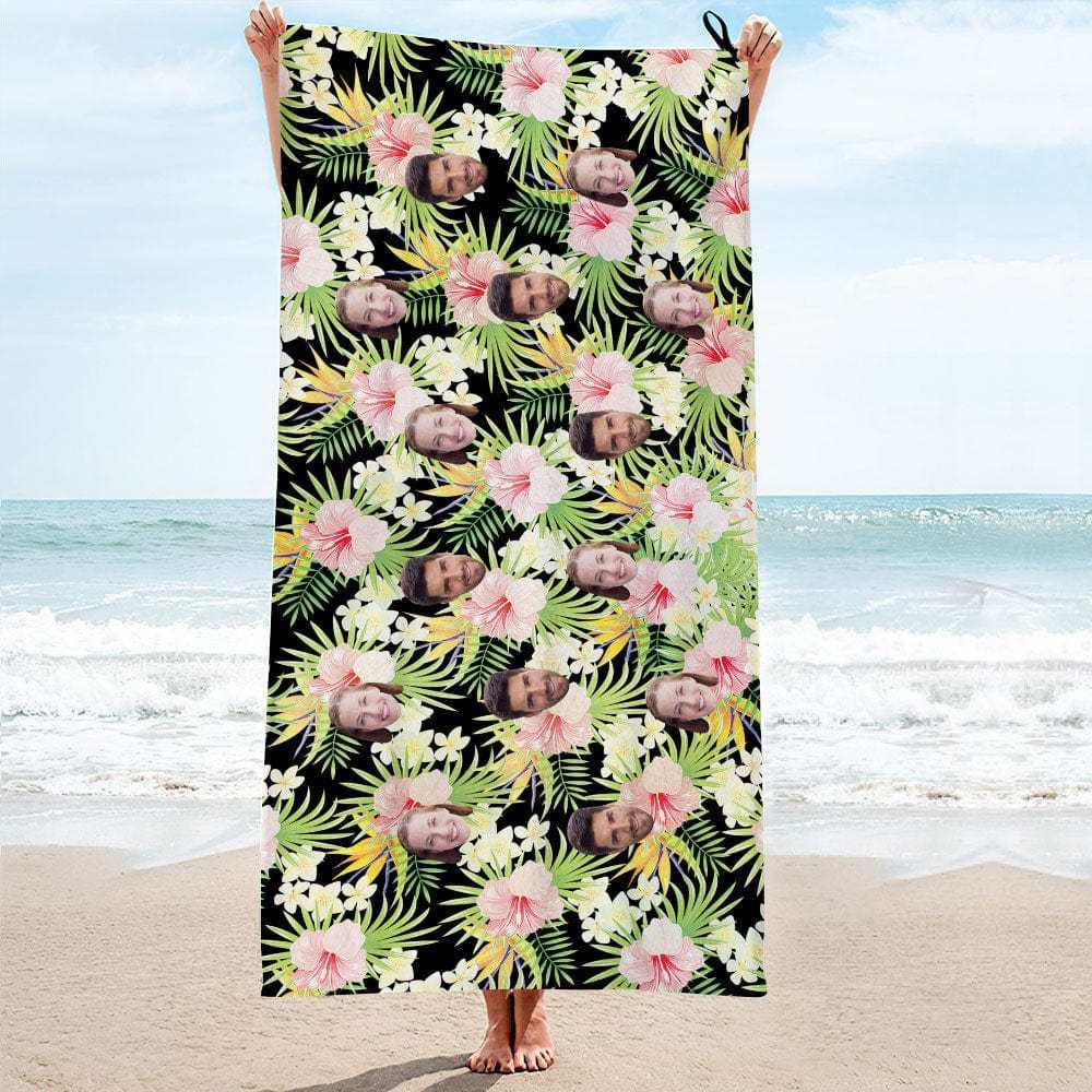 Custom Photo Towel Personalized Beach Towel Hawaii Style Towel Gift For Couple - Giftlab
