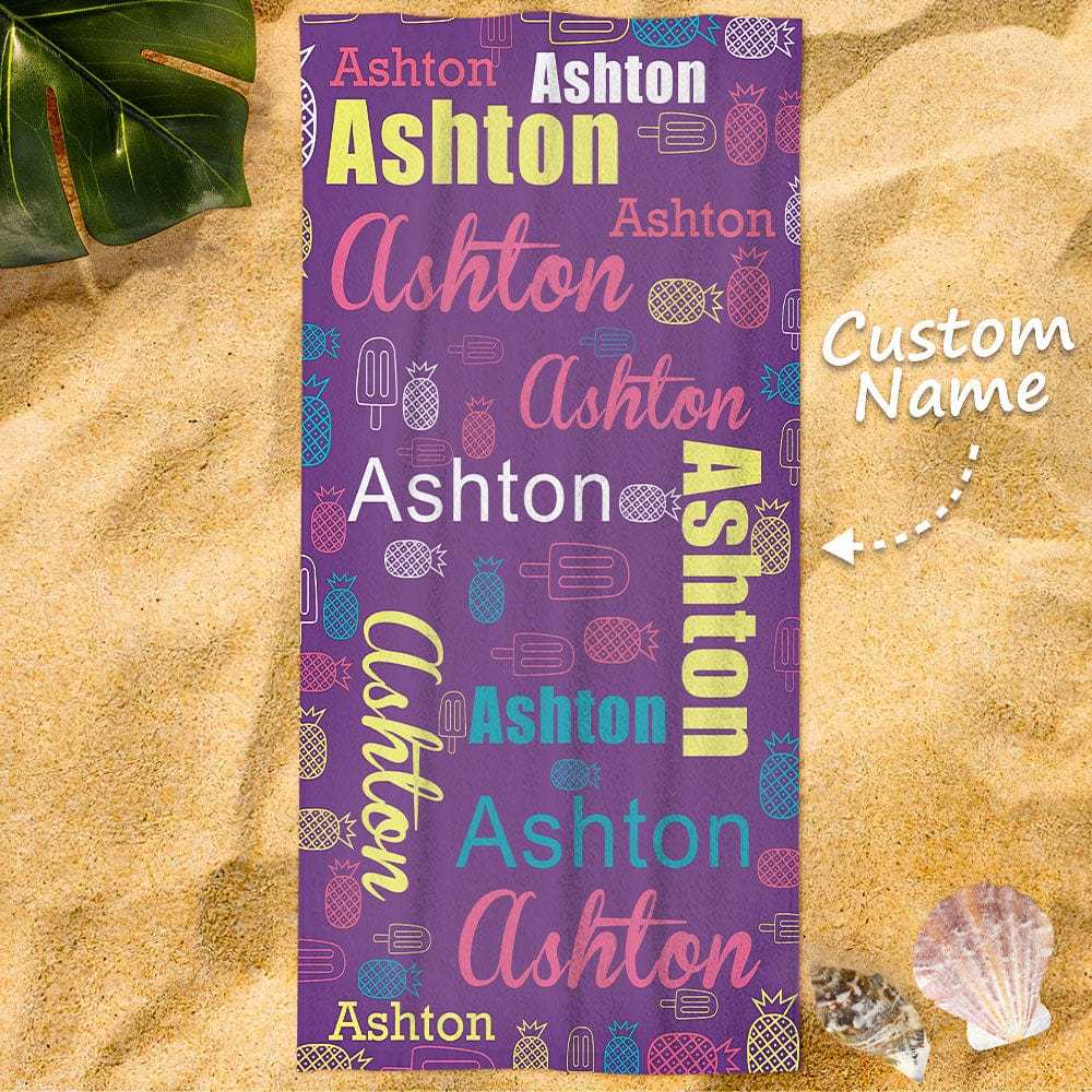 Personalized Bath Towel Custom Name Word-Art Beach Towel Gift for Family - Giftlab