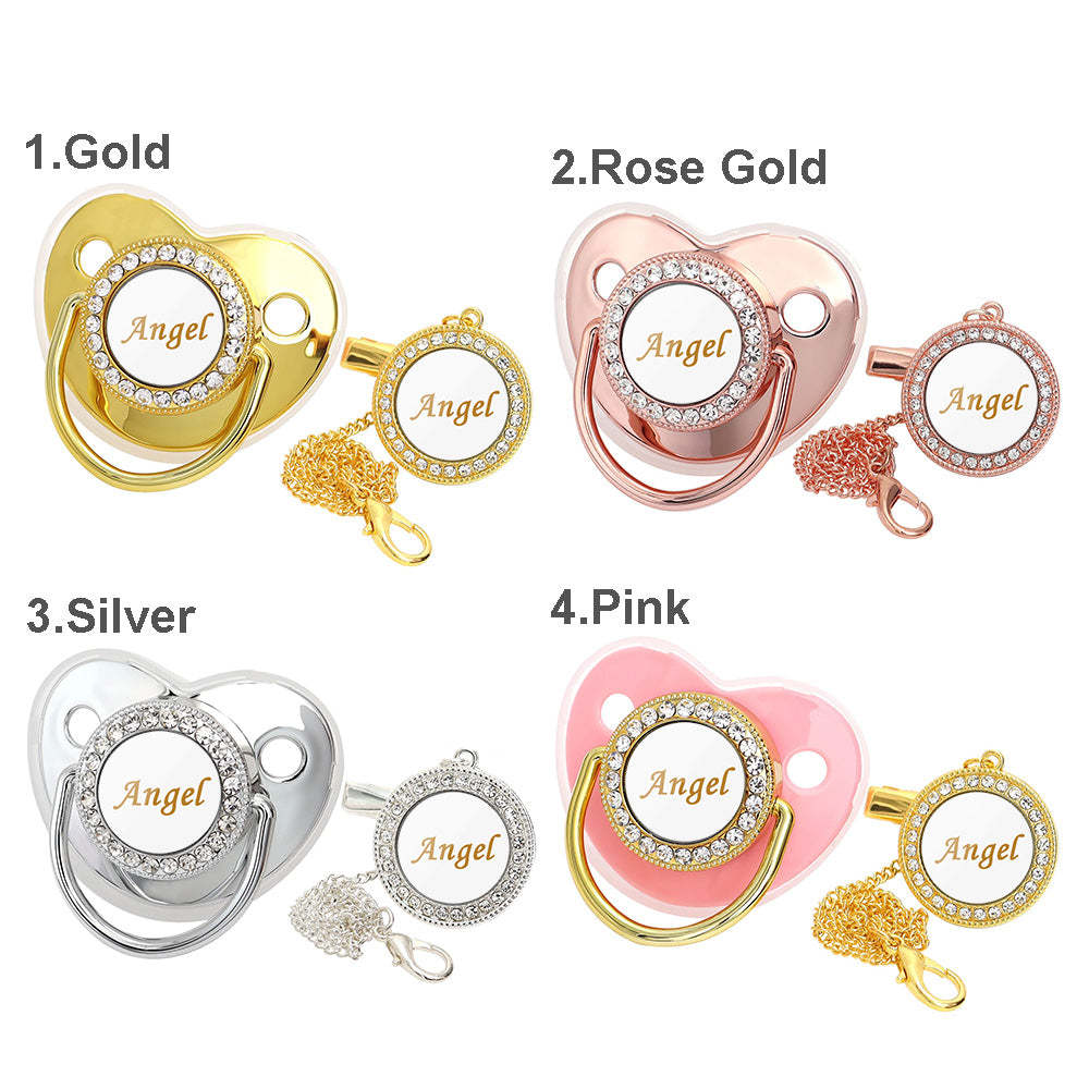 Custom Name Bling Pacifier and Pacifier Clip Set Personalized Glitter Crystal Bling Pacifier Gift for Baby - Bestchristmasgifts