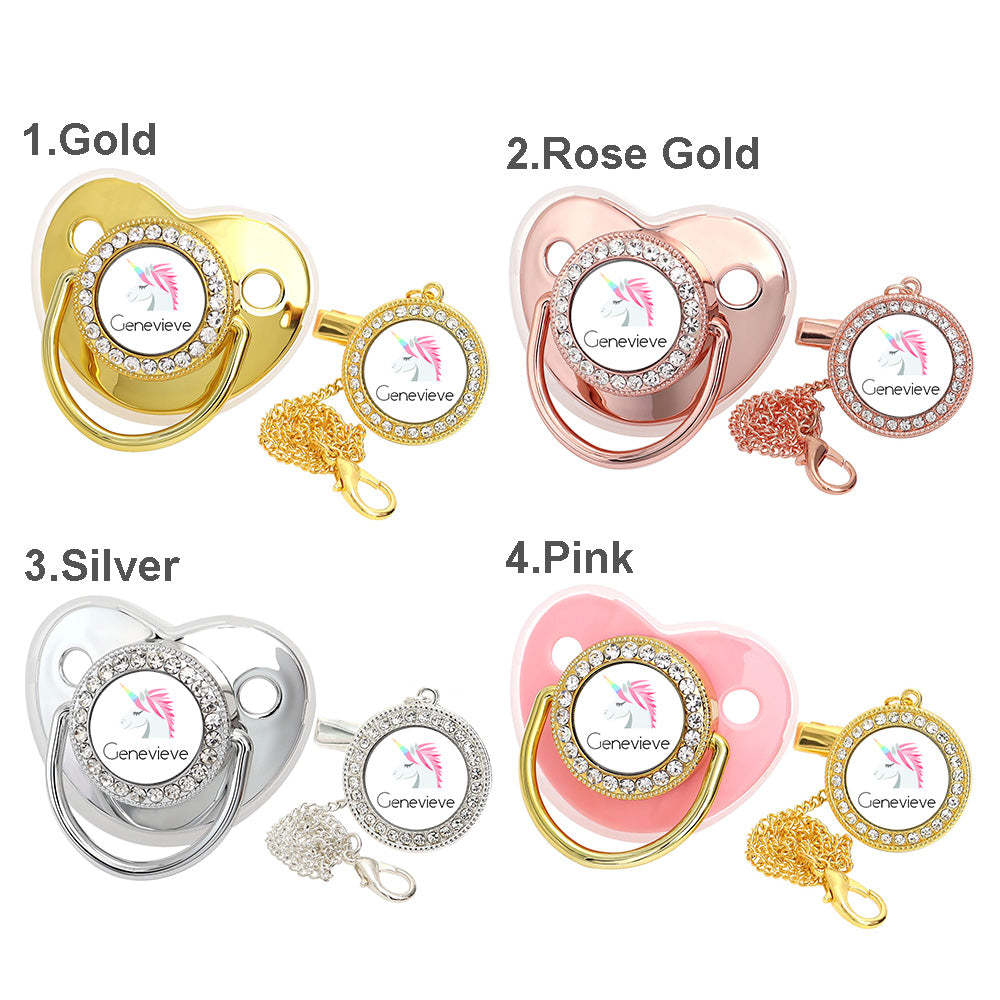 Custom Name Bling Pacifier and Pacifier Clip Set Personalized Unicorn Glitter Crystal Bling Pacifier Gift for Baby - Bestchristmasgifts