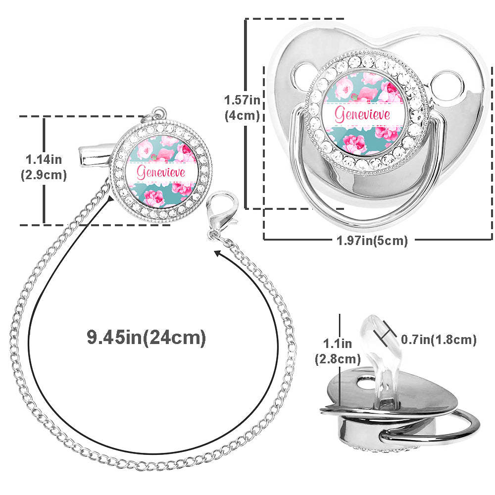 Custom Name Bling Pacifier and Pacifier Clip Set Personalized Flower Glitter Crystal Bling Pacifier Gift for Baby - Bestchristmasgifts