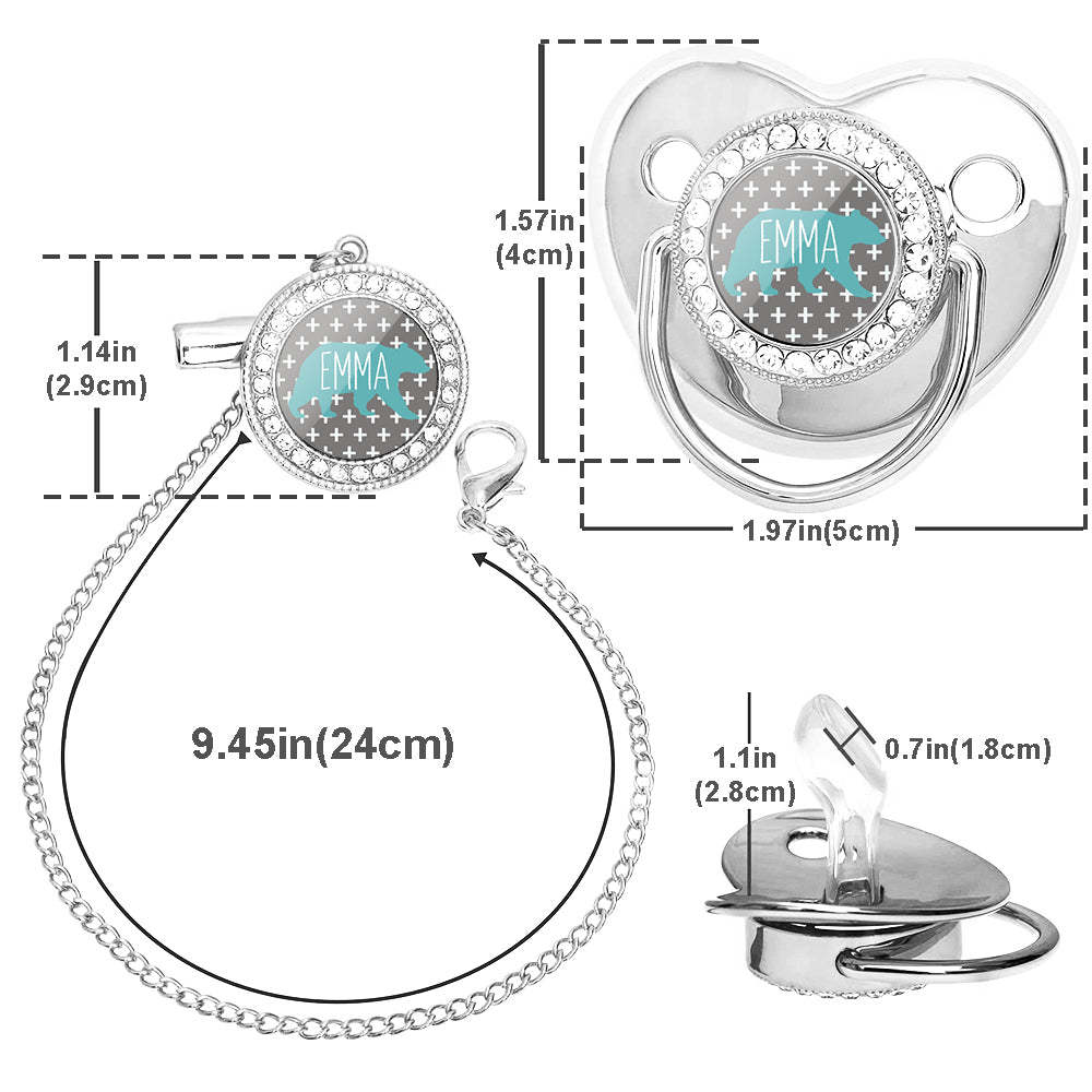 Custom Name Bling Pacifier and Pacifier Clip Set Personalized Bear Glitter Crystal Bling Pacifier Gift for Baby - Bestchristmasgifts