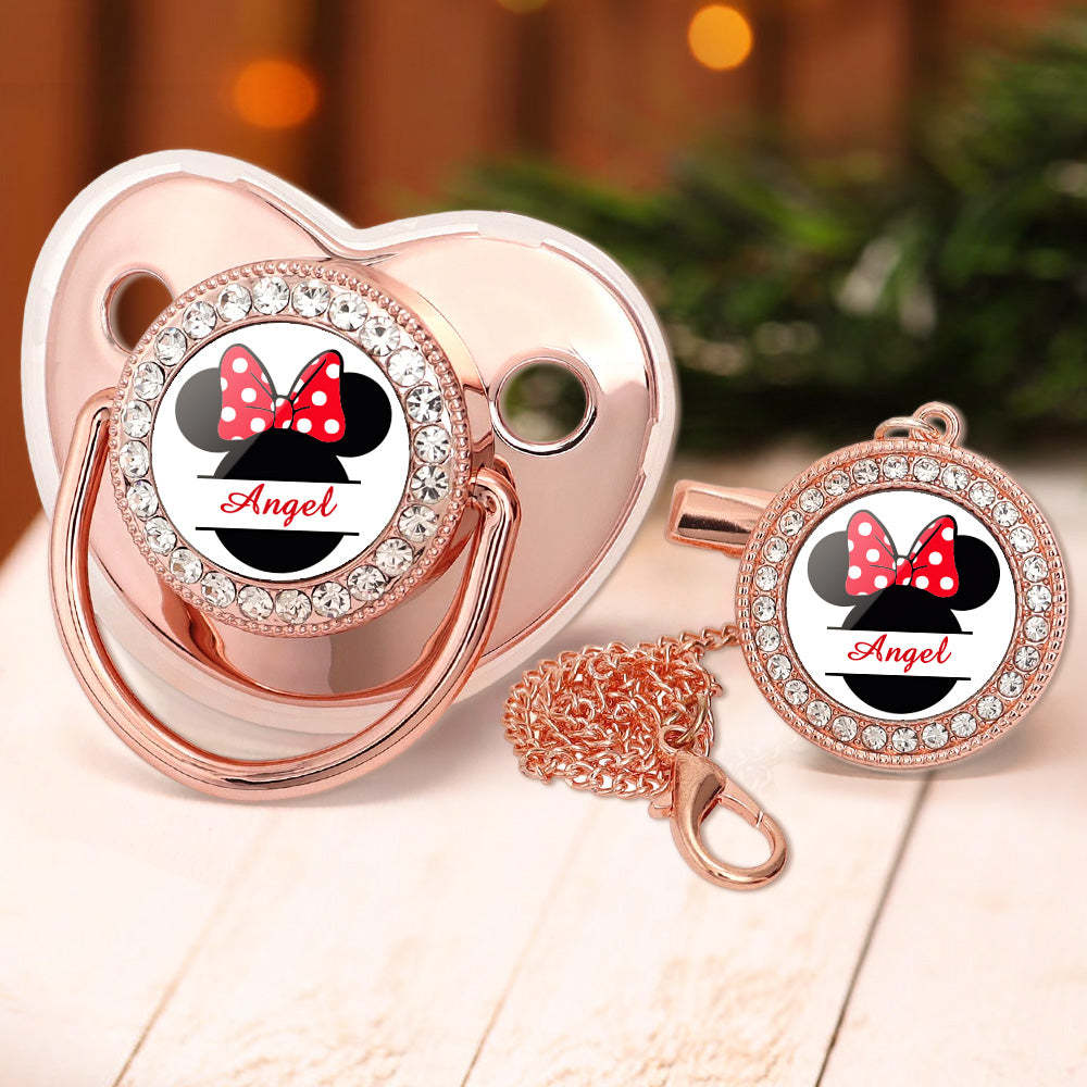 Custom Name Bling Pacifier and Pacifier Clip Set Personalized Minnie Glitter Crystal Bling Pacifier Gift for Baby - Bestchristmasgifts