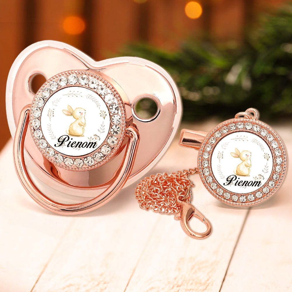 Custom Name Bling Pacifier and Pacifier Clip Set Personalized Rabbit Glitter Crystal Pacifier Gift for Baby - Bestchristmasgifts