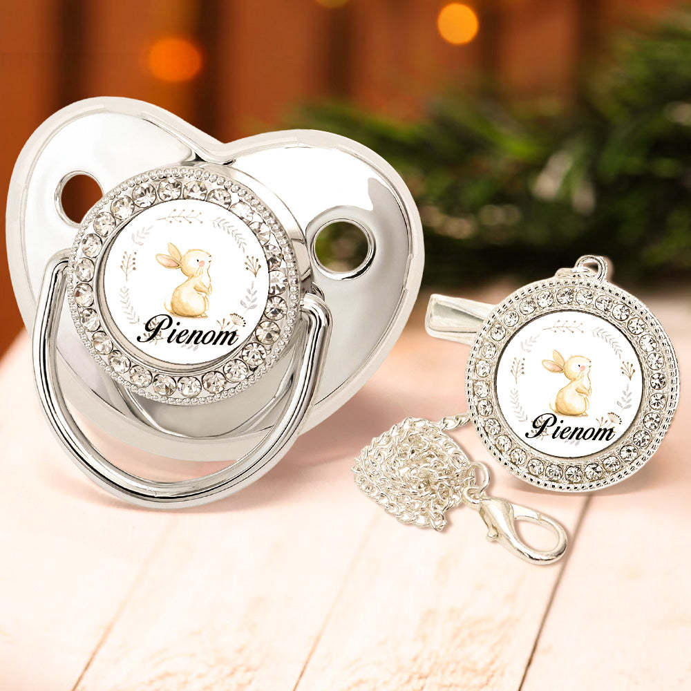 Custom Name Bling Pacifier and Pacifier Clip Set Personalized Rabbit Glitter Crystal Pacifier Gift for Baby - Bestchristmasgifts
