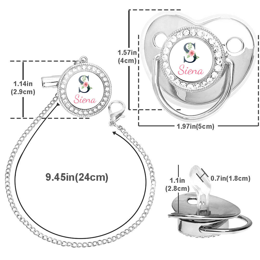 Custom Name Bling Pacifier and Pacifier Clip Set Personalized Glitter Crystal Pacifier Gift for Baby - Bestchristmasgifts