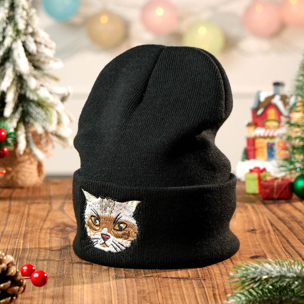 Custom Hand Embroidered Beanies, Pet Portrait Anime Beanies for Men and Women, White Labrador gifts, Winter hats Black, Gift for boyfriend - Bestchristmasgifts