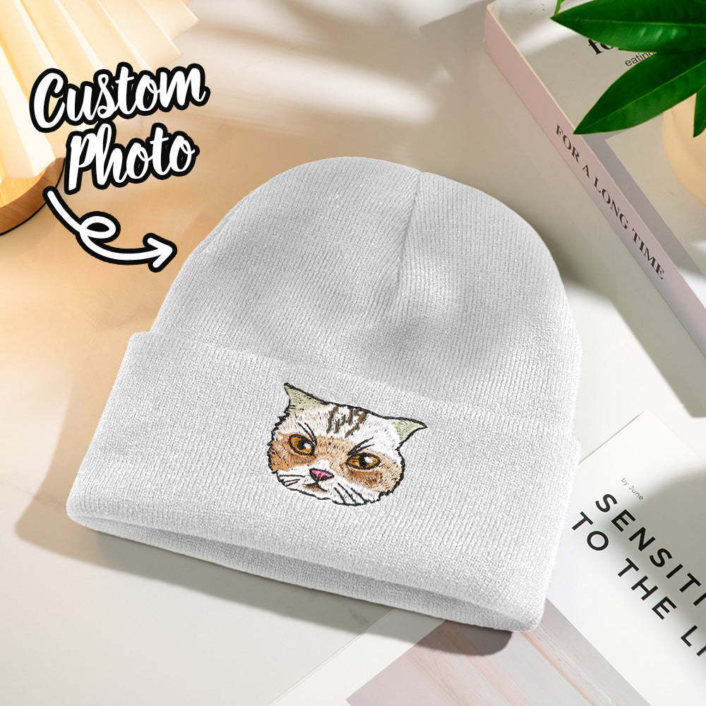 Custom Hand Embroidered Beanies, Pet Portrait Anime Beanies for Men and Women, White Labrador gifts, Winter hats Black, Gift for boyfriend - Bestchristmasgifts