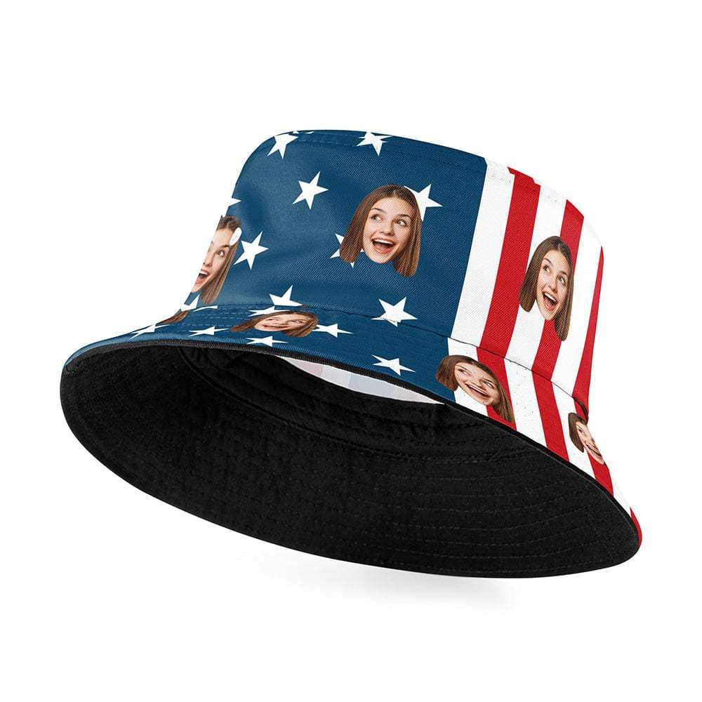 Custom Face Stripe Star Flag Bucket Hat Personalized Independence Day Fisherman Hat - Bestchristmasgifts