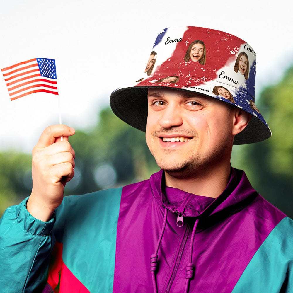 Custom American Flag Print Bucket Hat Personalized Independence Day Fisherman Hat - Bestchristmasgifts