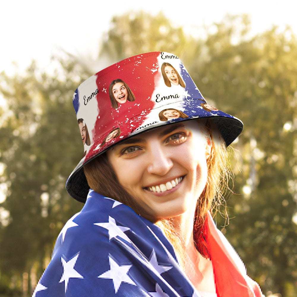 Custom American Flag Print Bucket Hat Personalized Independence Day Fisherman Hat - Bestchristmasgifts