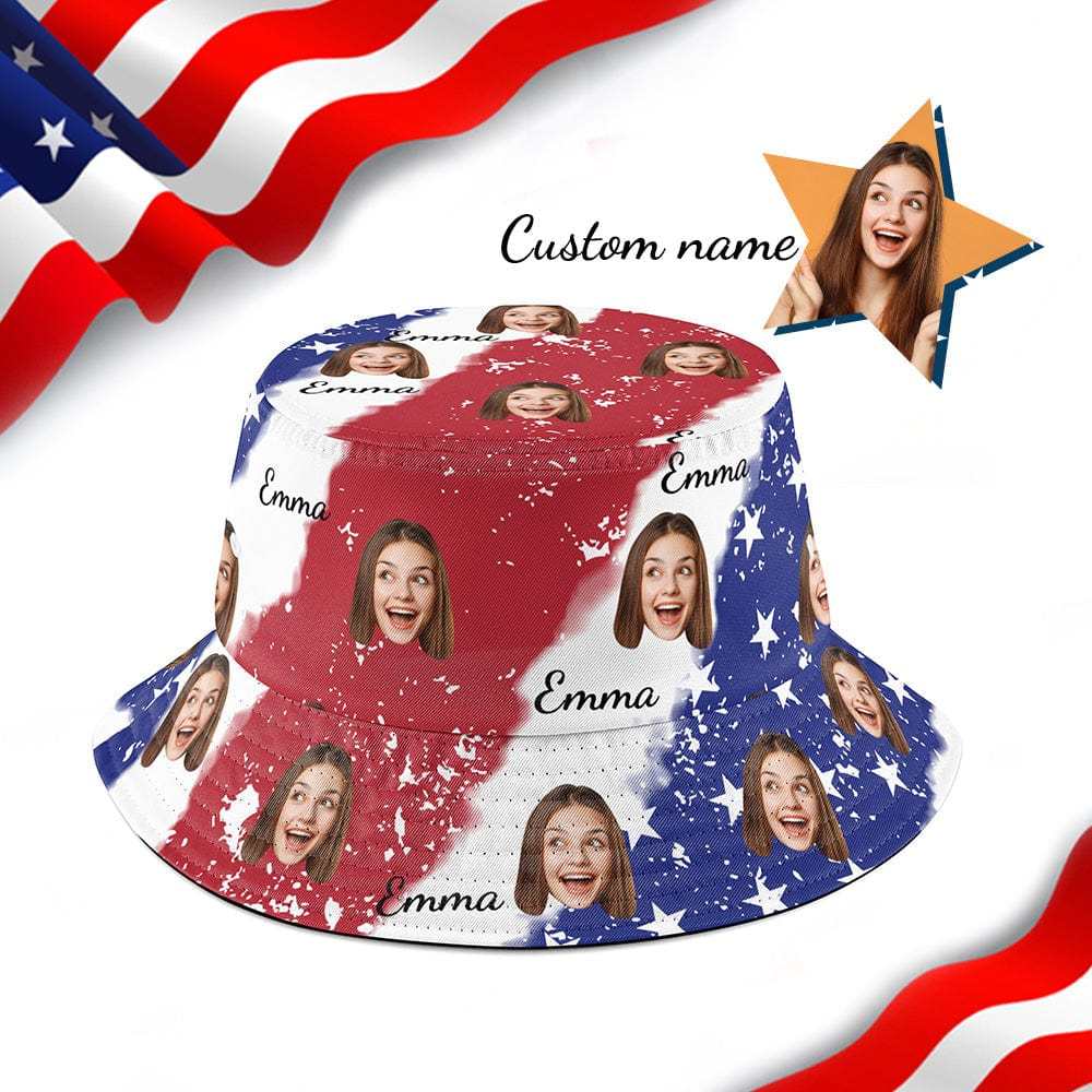 Custom American Flag Print Bucket Hat Personalized Independence Day Fisherman Hat - Bestchristmasgifts