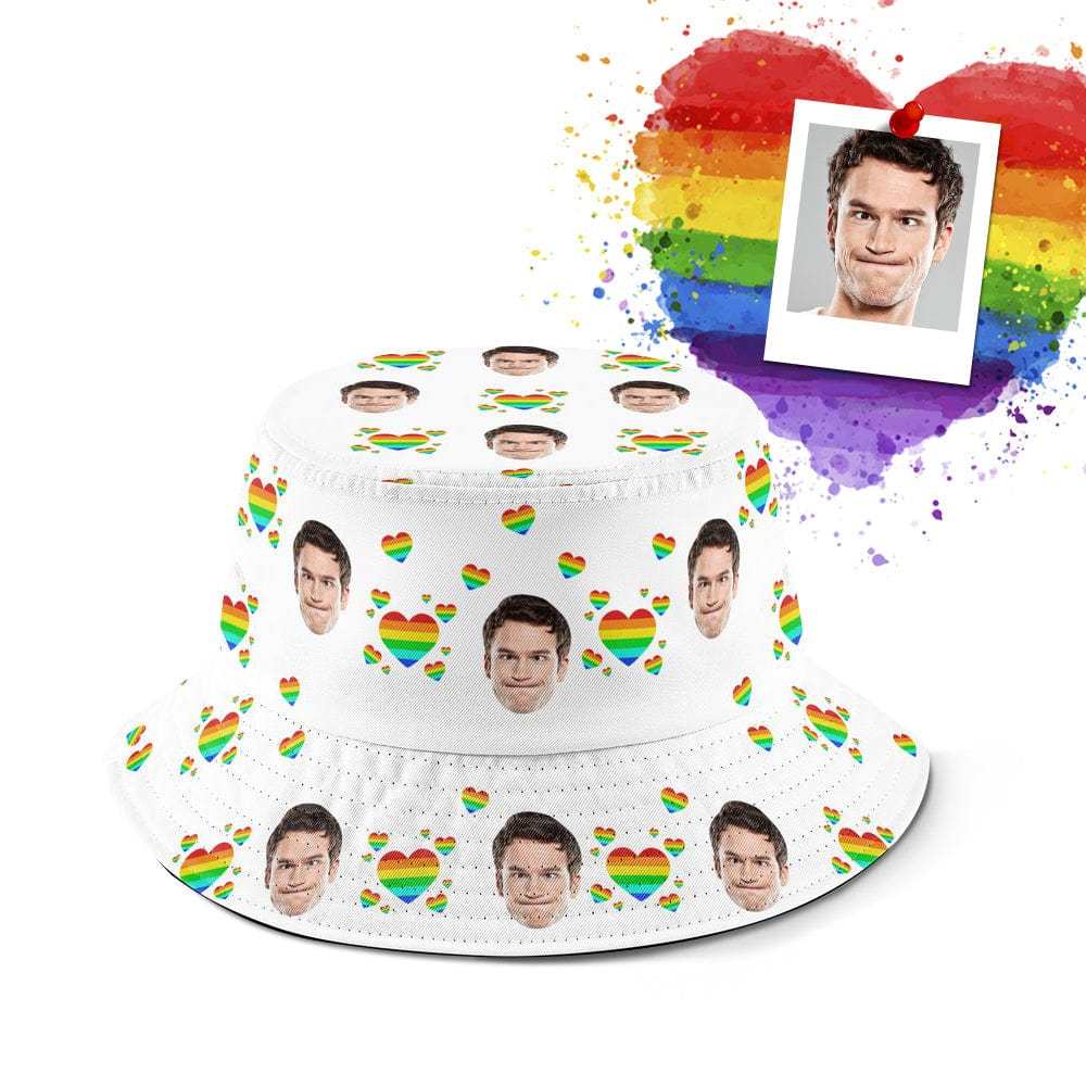 LGBT Hat With Face Fisherman Hats Gifts for Pride Month - Unisex Rainbow Heart Wide Brim - Giftlab